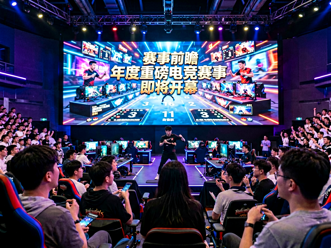 电竞场馆内观众热情观赛，大屏幕播放比赛画面
